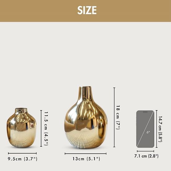 Glossy Golden Metal Flower Vase for Home Decor| Decoration Item for Living Room Office| Table Decorative Flower Pot for Gifting