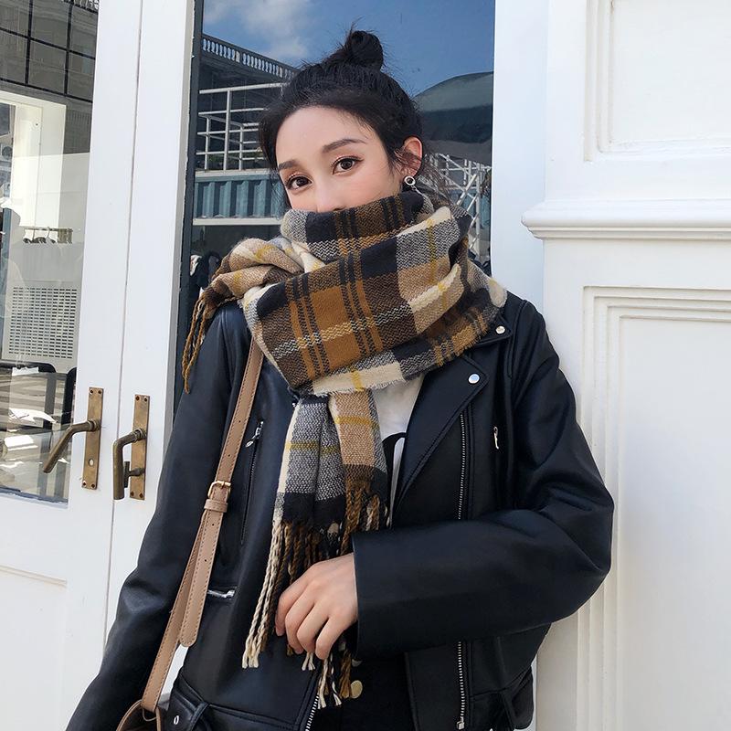 Cheap Plaid scarf women's autumn and winter new Korean version of wild