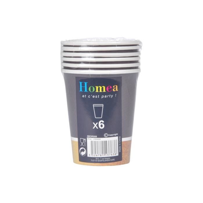 Lot de 6 gobelets en papier Ballon - 25 cl - Ø 7,5 cm - Or