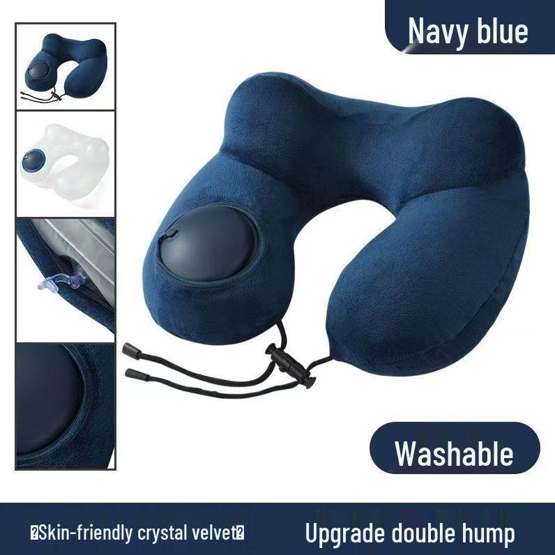 U-förmiges Reise-Nackenkissen - Zum Aufblasen drücken, Tragbare Stütze für Flüge und Geschäftsreisen