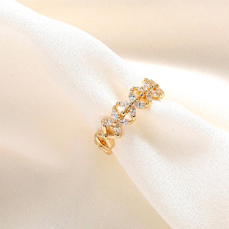 Women's Real Gold Plated Copper Zircon Inlaid Open Ring - Trendy Niche Design, Light Luxury, High-End Cold Style