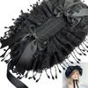 Gothic Handmade Lace Bonnet With Black Bowknot and Fringed Trim Design Adjustable Tie Headpiece For Women Cosplay Event