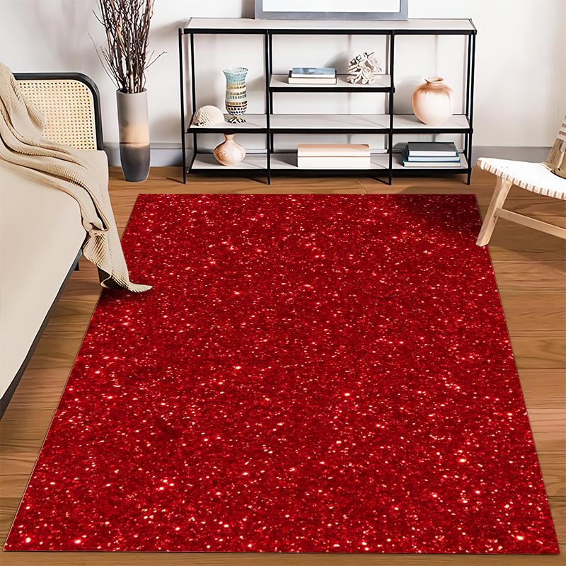 Sparkling Red Glitter Design Rug Non-slip rug suitable for living room and bedroom sofas