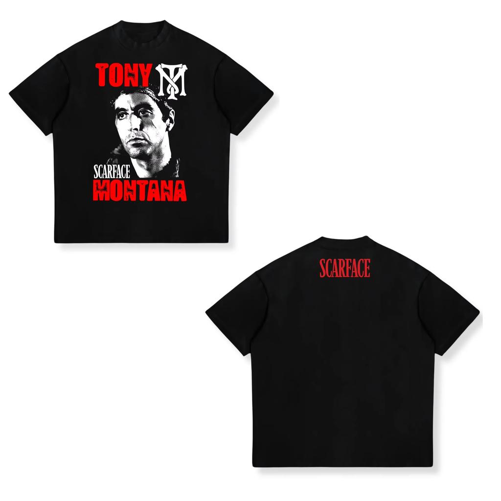 2026 Scarface Al Pacino Classic Movie Short Sleeve Gangster Movie T-shirt Tony Unisex Hip Hop Streetwear Oversized Tshirt Short Sleeve Casual Clothing