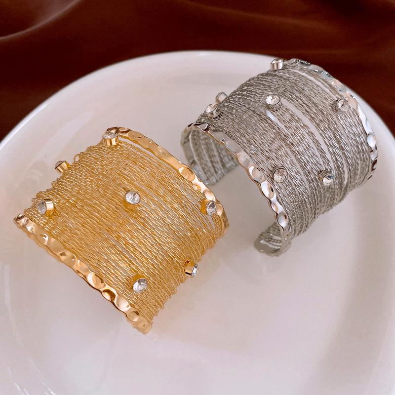 Exaggerated heavy industry metal feeling diamond-encrusted multi-layer open bracelet arm ring personalized jewelry