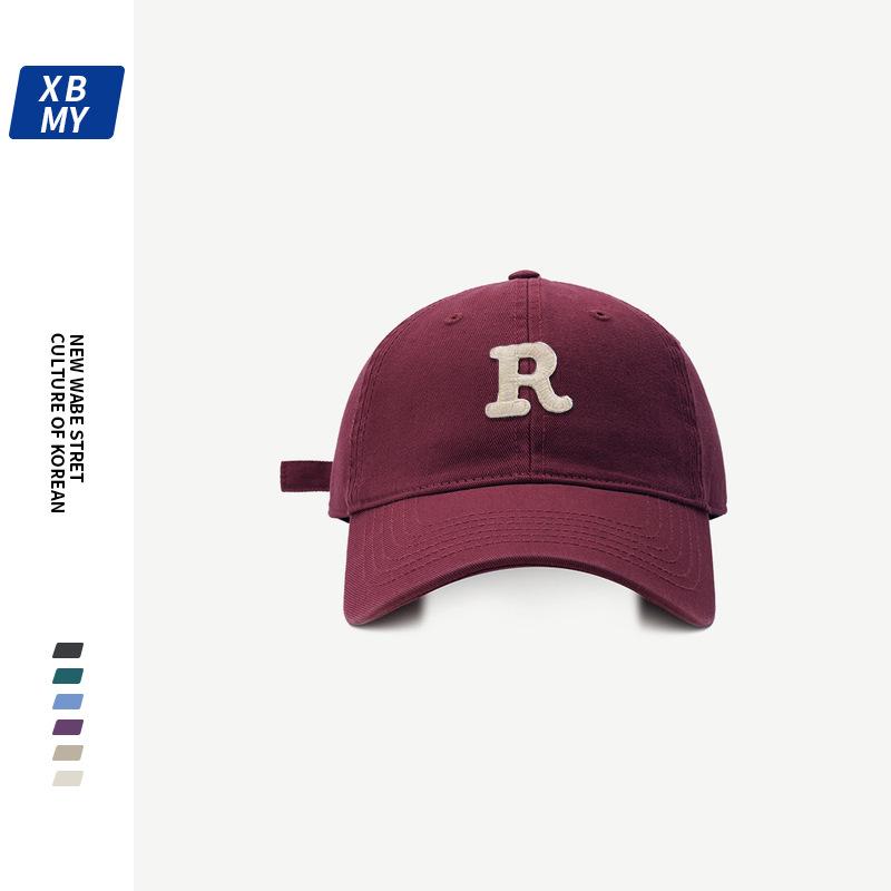 

R letter embroidery soft top baseball cap men s niche big head circumference showing face small four seasons versatile cap women One size