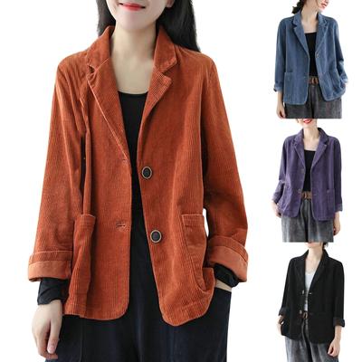 Women's Autumn And Winter Casual Corduroy Button Cardigan Jacket Coat With Pockets