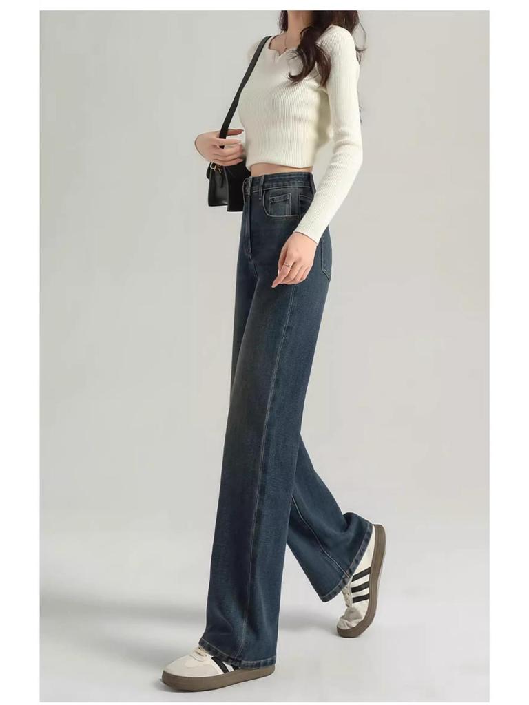 Women's High Waist Slimming Cement Gray Jeans - 2025 Spring/Autumn Collection, Pear-Shaped Fit, Straight & Narrow Leg