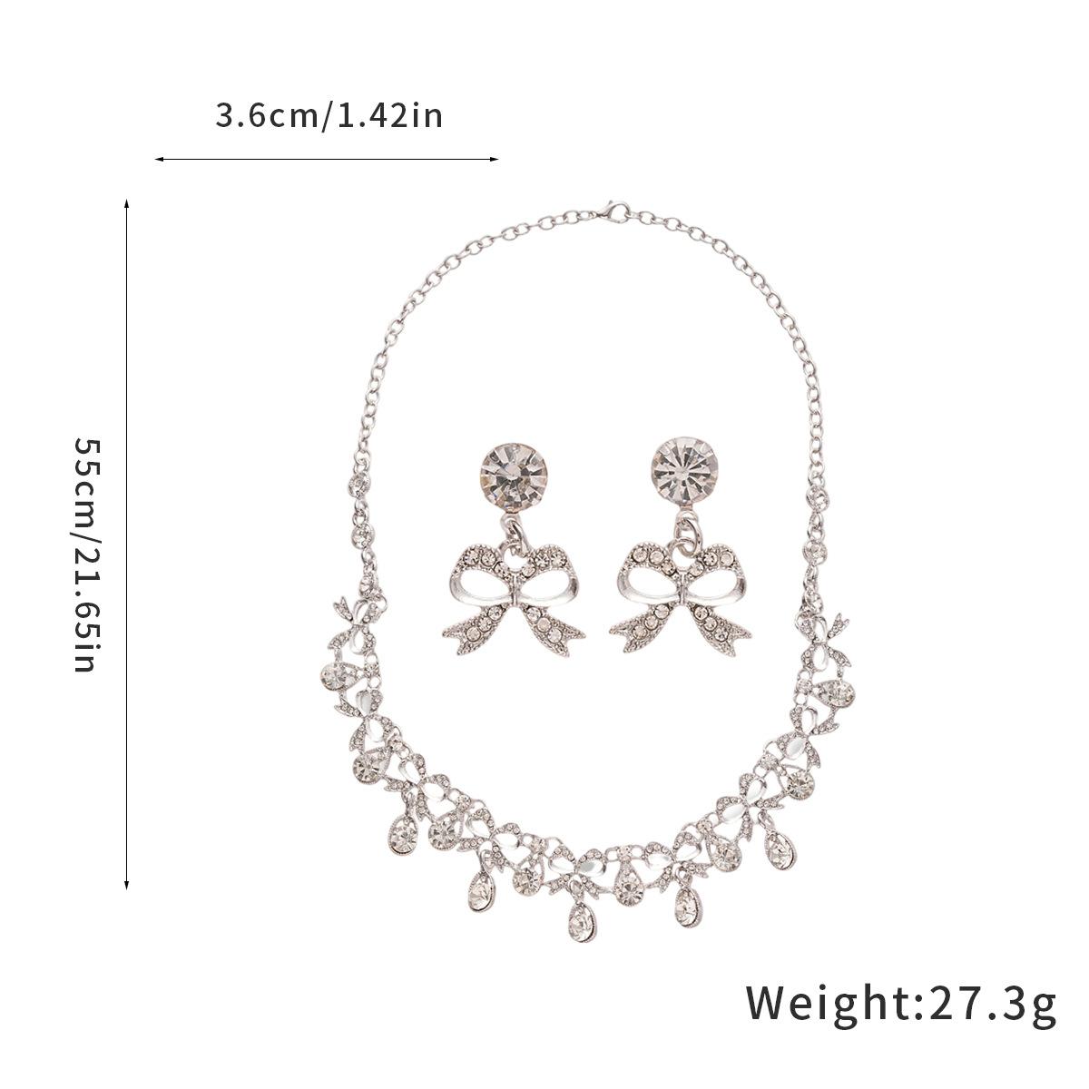 

Diamond Bow Water Drop Earrings Necklace Set Light Luxury Premium Clavicle Chain Retro Exquisite Versatile Necklace Jewelry Women