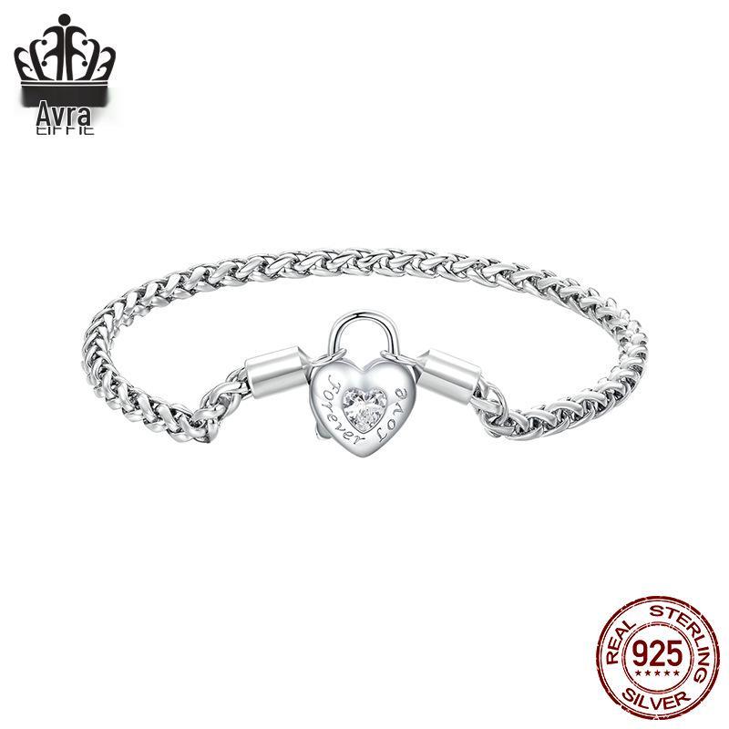 Avle Heart Lock Chain Bracelet - S925 Sterling Silver, Cross-Border Hot-Selling Item