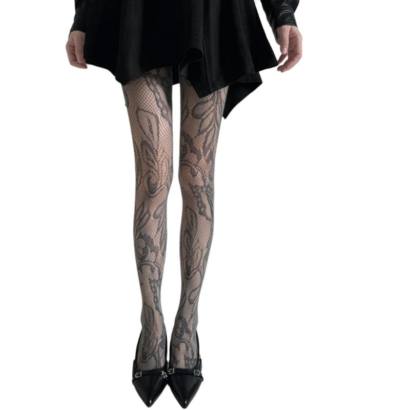 Women's Vintage Lace Jacquard Fishnet Tights with Irregular Floral Pattern Pantyhose for Party Nightclub or Date Outfits