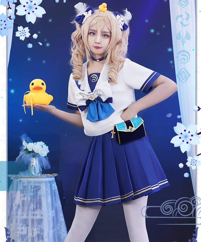 [Milky Time] Genshin Impact Barbara Cosplay Short Sleeve Sailor Uniform with Wig, Halloween