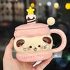 Cartoon Cute Sandwich Biscuit Ceramic Mug with Lid Spoon Cute Water Cup As A Gift for Girlfriends