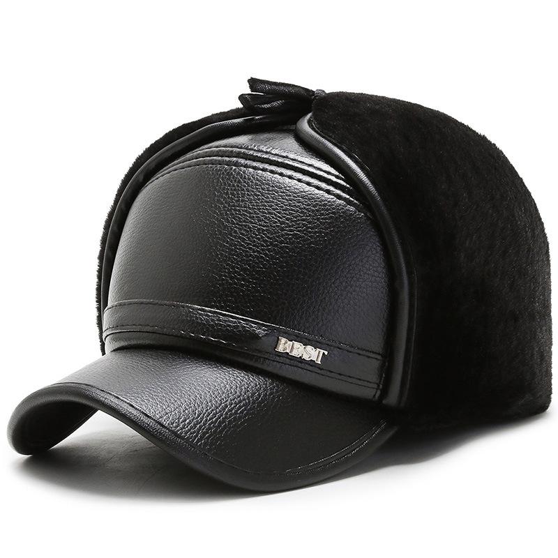 Letter Beat Warm Cap Pu Leather Outdoor Windproof Breathable Protection Sun