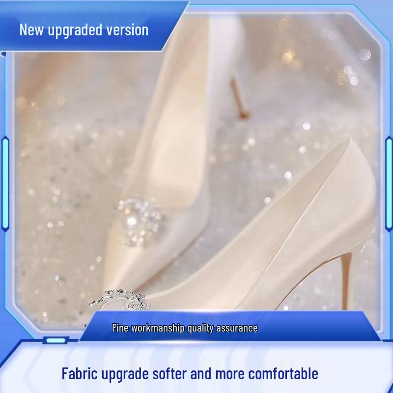 2026 Satin White Stiletto Bridal Heels - Sexy French-Inspired Wedding Shoes for Brides and Bridesmaids.