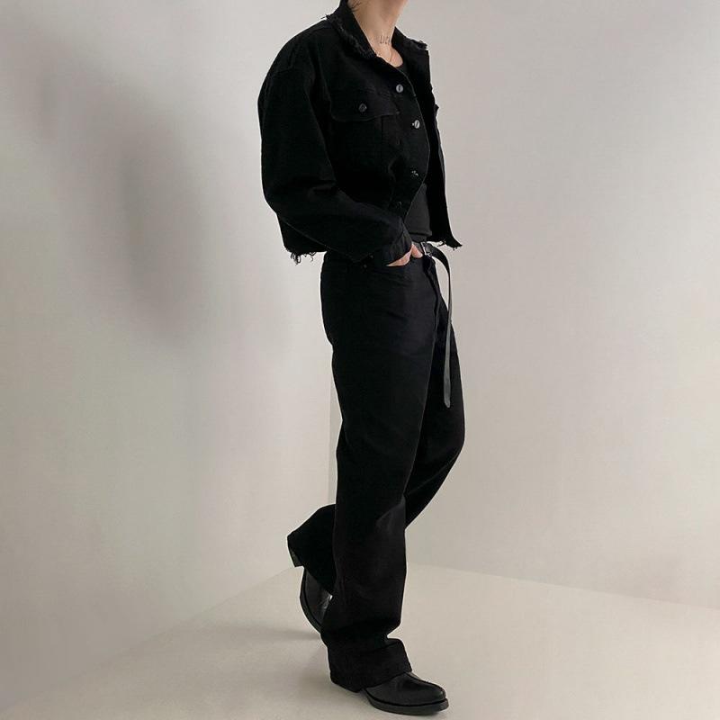 Short Denim Jacket Men's Spring Lapel Jacket Korean Style Trendy Loose Denim Jacket