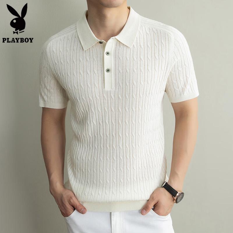 PLAYBOY Men s Summer Knitted Short Sleeve Polo Shirt 3XL