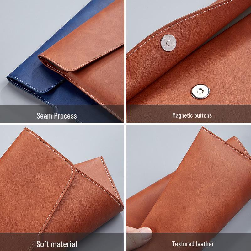 Waterproof A4 Leather Document Bag with Snap Button - Business Office Storage Folder with Custom Logo