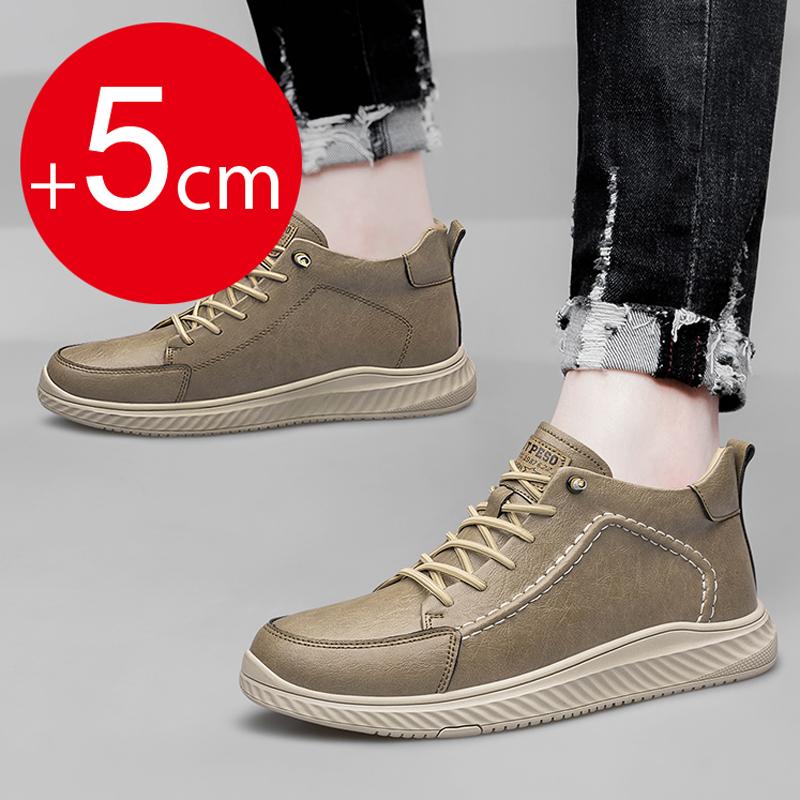 Herrsneakers äkta läder herrstövlar ökade 5 cm snörning sport casual arbetsskor hög topp läder herrankelstövlar