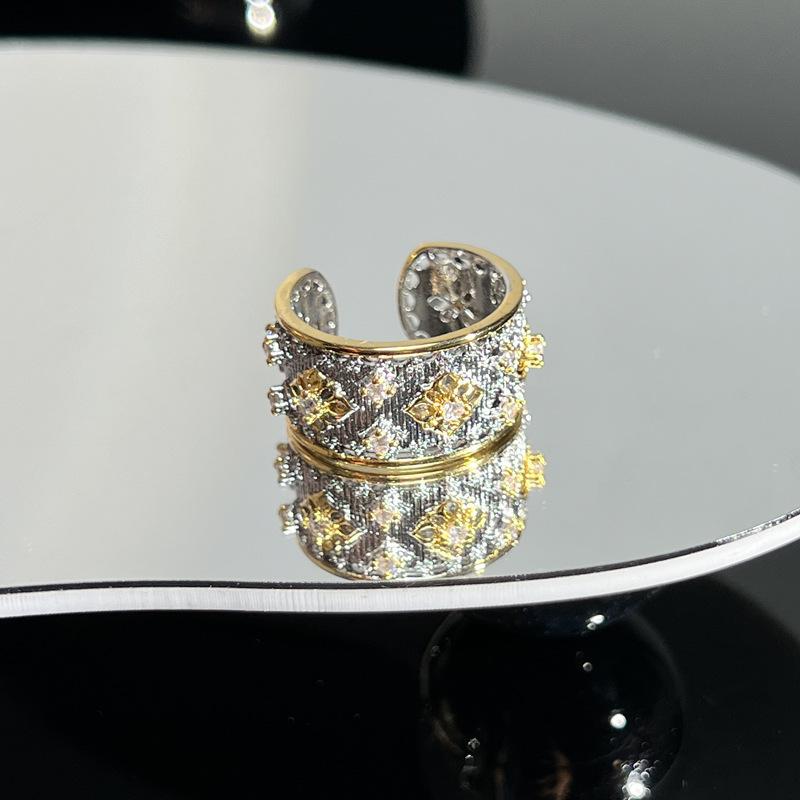 Collection retro Italian court style brushed hollow lace open ring women's fashion niche versatile ring