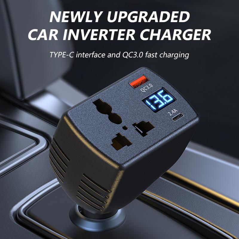 SEAMETAL 150W Car Inverter QC3.0 Type C Fast Charger Car Socket Multifunctional Three Port Vehicle Power Converter Digital Display