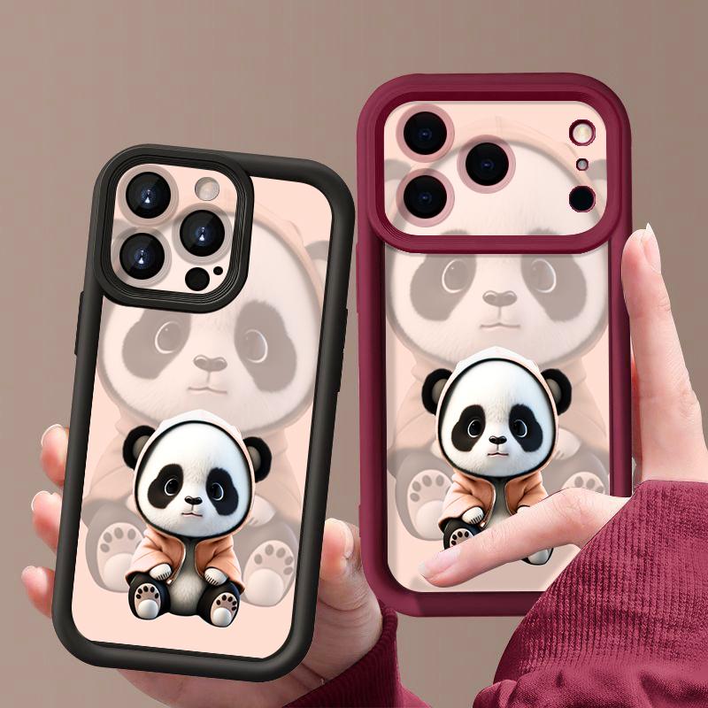 Black Coat Panda Pattern Case For iPhone 17 Pro Max Funda Shockproof Bumper Cover For iPhone 16 Pro Max 15 14 13 12 11 Air 16E
