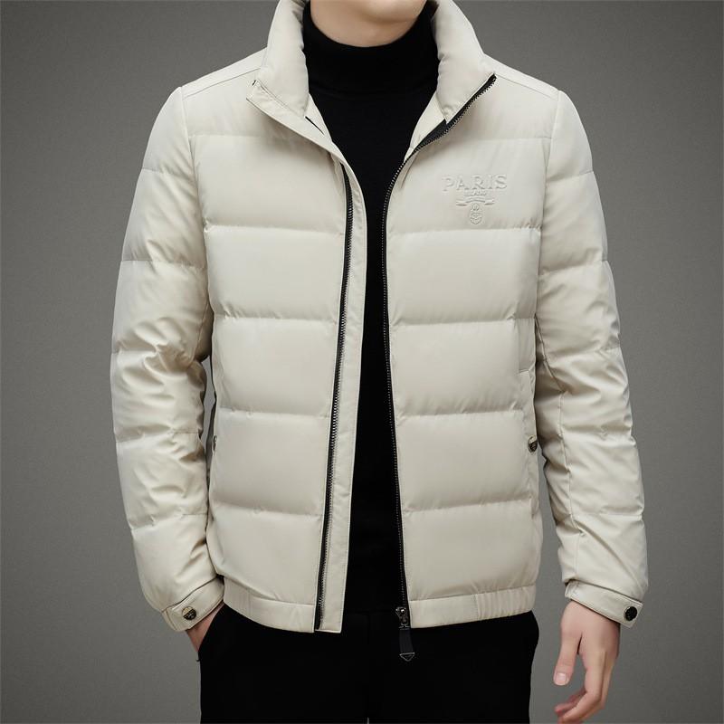 Mens Short Winter Down Jacket With Stand Collar 90% White Duck Warm Windproof Casual Coat Daily Wear