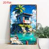 2D Flat - [2D Flat Printing] 1pc Island Wave Palm Tree Cottage Pattern Aluminum Sign, Blue Sky Sea Breeze Healing Feel, Premium Aluminum Material, 20.