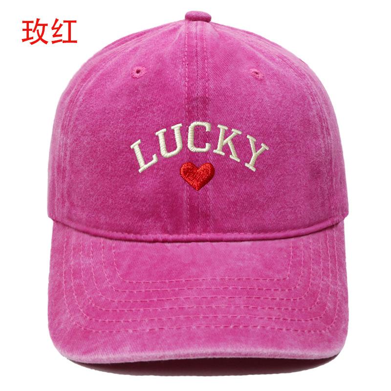New LUCKY love embroidered baseball cap washed retro fashion men's and women's casual versatile cap