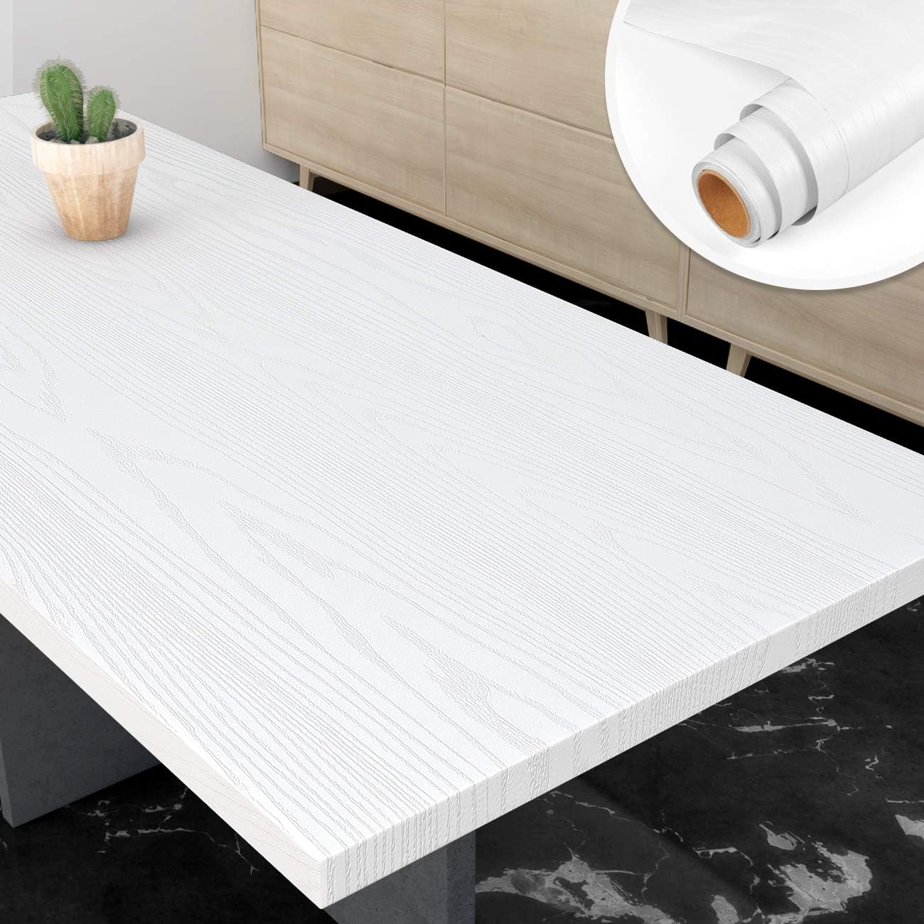 

White Wood Peel And Stick Paper Decorative Self-Adhesive Film For Furniture Real Wood Tactile Sensation Surfaces Easy To Clean 40x100CM