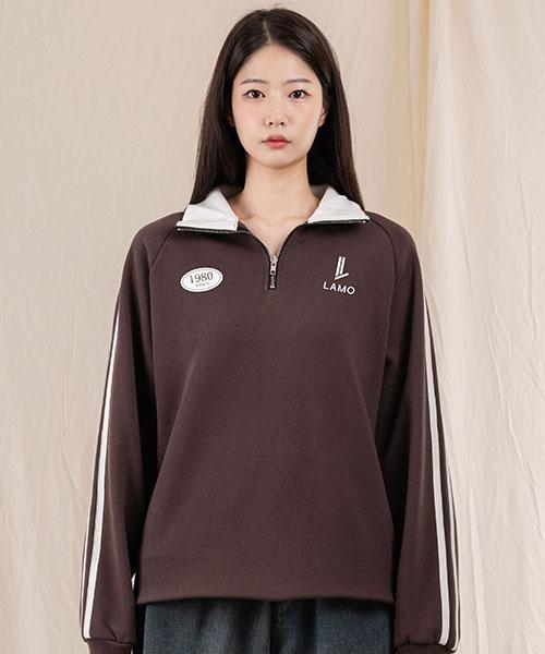 Ellamo French Terry Track Half-Zip Collar Oversized Sweatshirt [Brown]