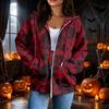 Women's Casual Long Sleeve Zip-Up Halloween Print Hooded Sweatshirt