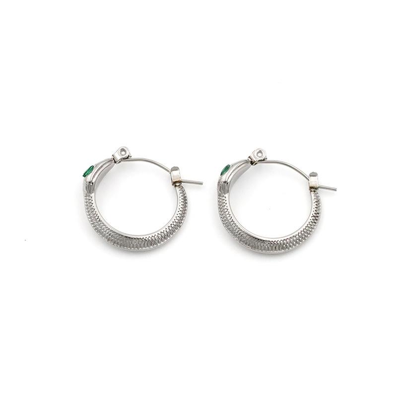 

French Retro Titanium Steel Serpentine Green Eye Zircon Earrings High-End Light Luxury Niche 18K Titanium Steel Earrings