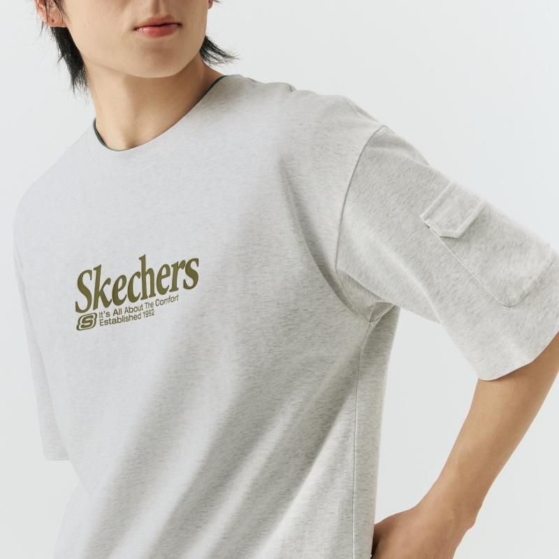Skechers Knitted Loose Round Neck Short Sleeve Comfortable Breathable High Street Casual T-Shirt Men tops L226M004-0248