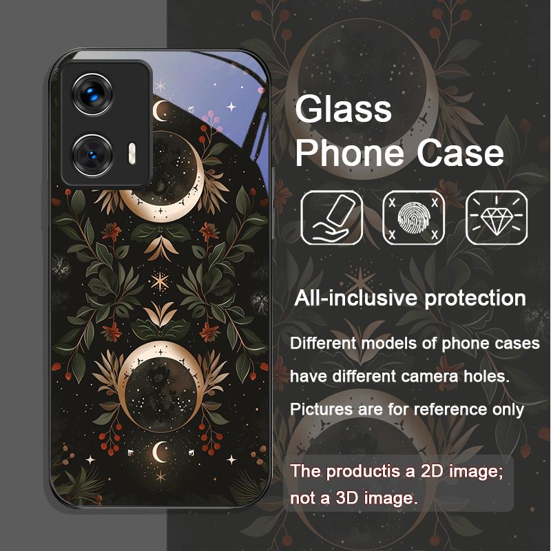 Ästhetisches Sonnenblumen- und Mondmuster Gehärtetes Glas Handyhülle für Motorola Moto Edge 50 Fusion 40 Neo 30 Pro G85 G84 G54 Abdeckung
