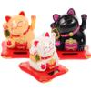 Stylish Fortune Cat Business 3 Pieces Maneki-neko Figurine, Movable, Gesturing, Solar-Powered, Cat, Craft, Ornament, Lucky, Fortune-Bringing, Prayer,