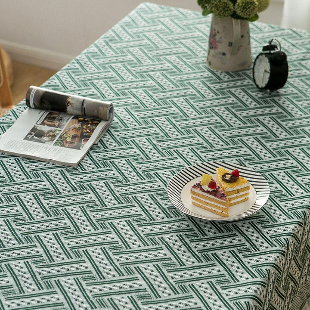 Rectangular Table Cover French Rustic Coffee Table Mat Interweaving Grid Tablecloth  Bedside Table