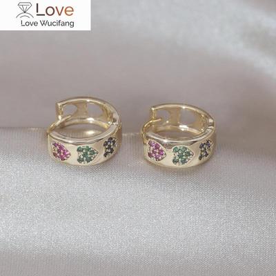 Korea  Design Fashion Jewelry 14K Gold Plated Simple Colored Zircon Love Small Earring Elegant Women's Daily Work Accessories