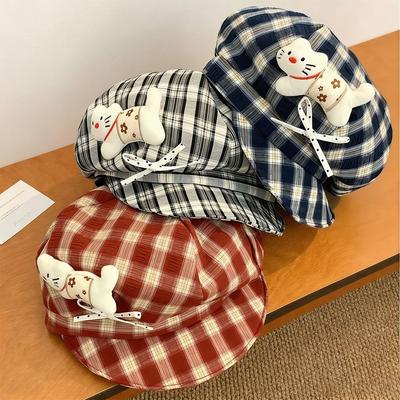 Sun Protection Plaid Beret Hat Thin Design Newsboy Hat New Octagonal Cap  Spring Summer