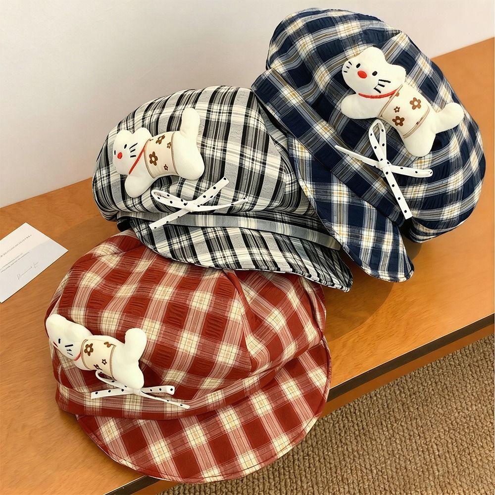 Cute Face Slimming Plaid Beret Hat Thin Design Sun Protection Octagonal Cap Y2K Newsboy Hat Women's Fashion