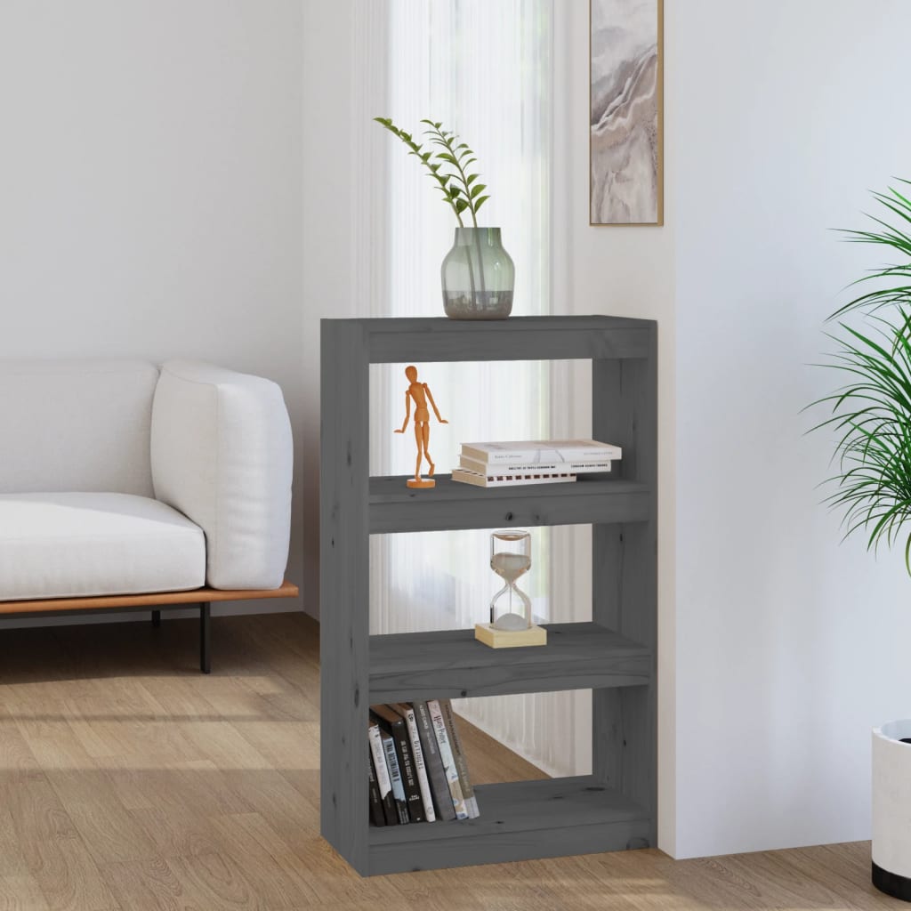 Bookshelf Room Divider Grey 60x30x103.5 cm Solid Pine Wood
