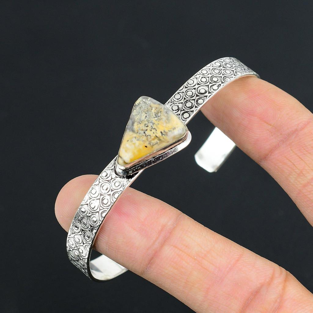 925 Silver Trillion Natural Dendrite Tiger Wedding Mother Ethnic Bangle Bracelet