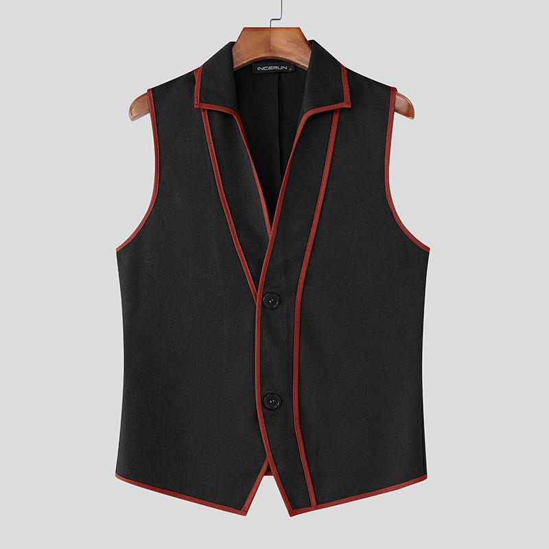 

INCERUN Мужской повседневный тонкий жилет без рукавов с лацканами и декоративной строчкой 4XL