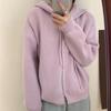 Simple casual hooded knitted cardigan top women's autumn and winter new loose lazy wind sweater jacket
