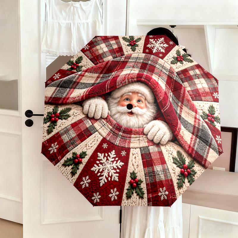 Christmas gifts, bells, Santa Claus, snowman, Christmas tree umbrella, home essential, wrought iron tri-fold portable all-season outdoor umbrella H27