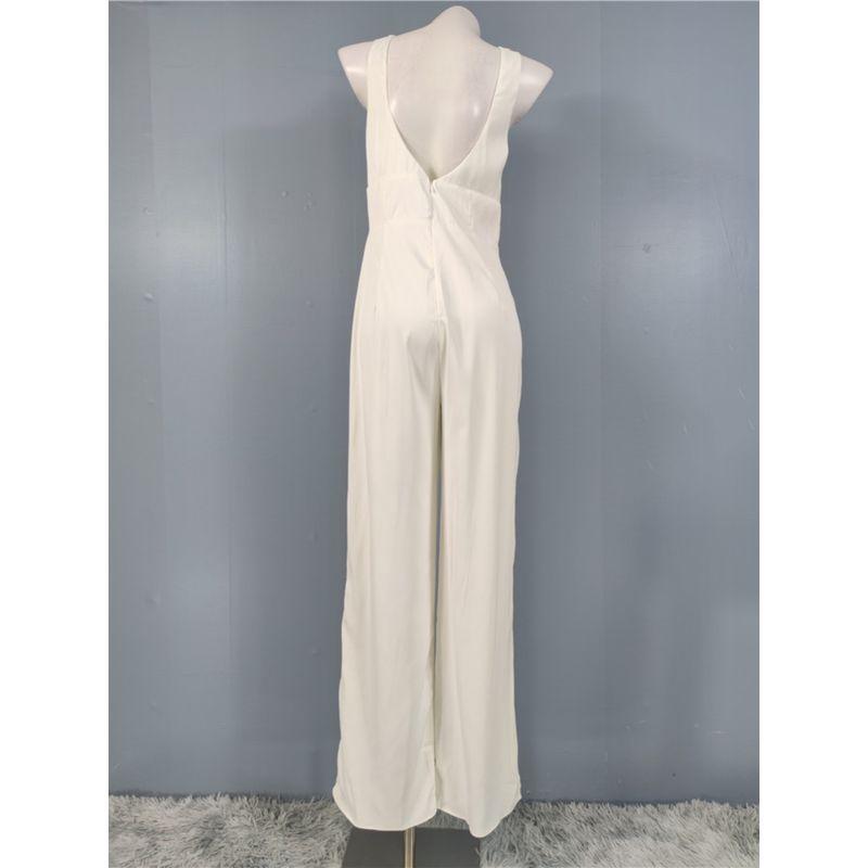 Export Lu's Smooth Fabric High Quality V Neck Open Back Elegant Adult Lady Like Woman Waist-Tight Slimming and Fashionable Stylish Jumpsuit