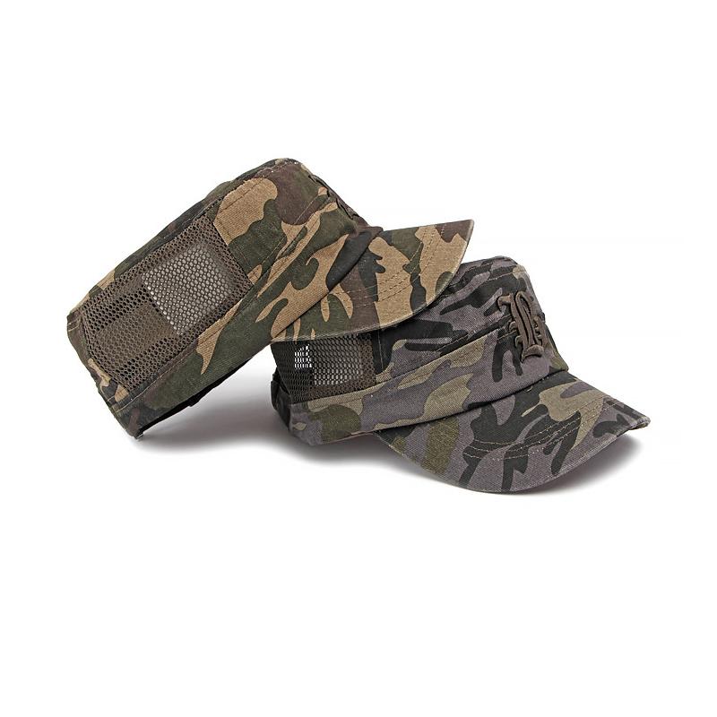 Men Cotton Camouflage Flat Top Hat Spring Summer Sun Protection Sun Hat Cap