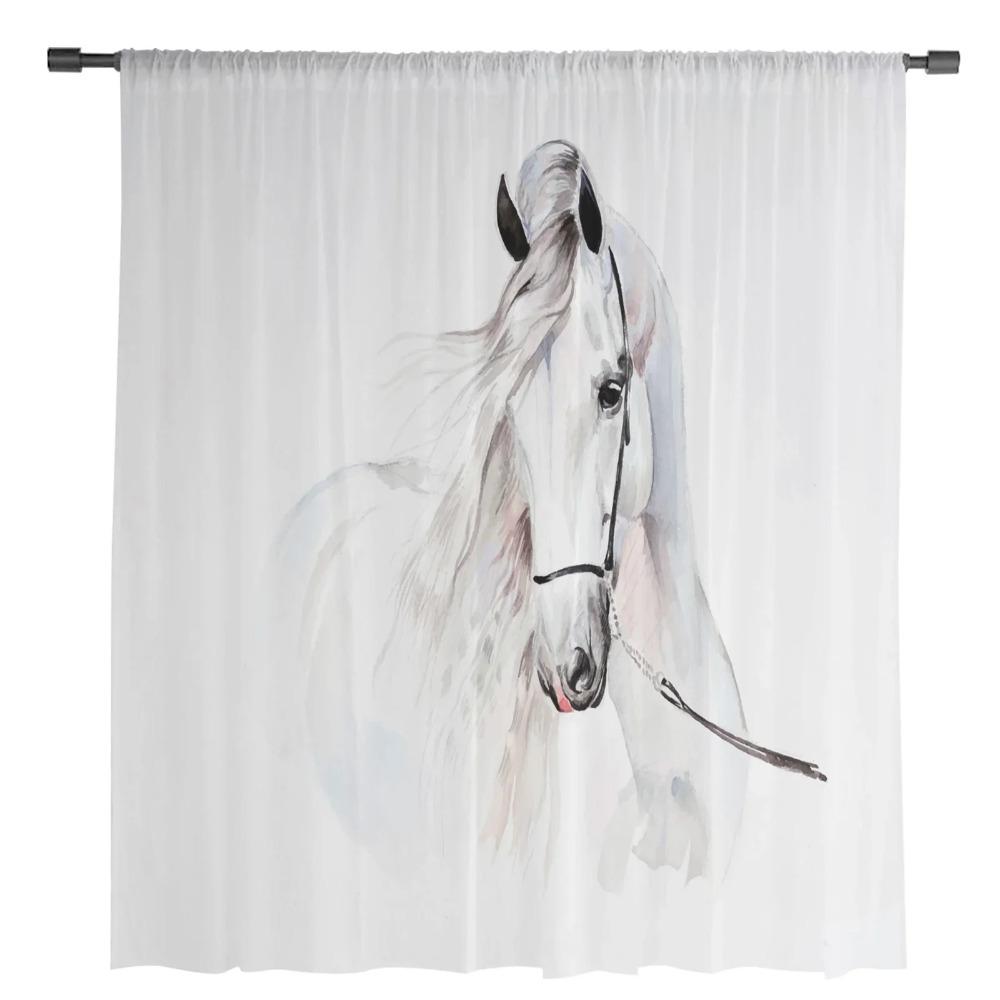 Zwierzęcy koń akwarela malarstwo tiulowe przezroczyste zasłony do dekoracji salonu zasłona okienna do sypialni woalowe zasłony z organzy