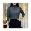 Cross2026 Elegant Slimming Semi-High Collar Long Sleeve Top with Hot Drill Detailing for Fall/Winter