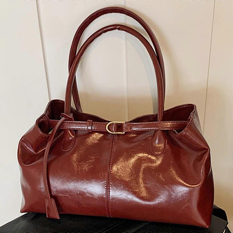Women Bag Large Capacity Shoulder Bag Top Handle Bag PU Leather Armpit Bag Commuting Bag Underarm Bag for Work Travel  Red